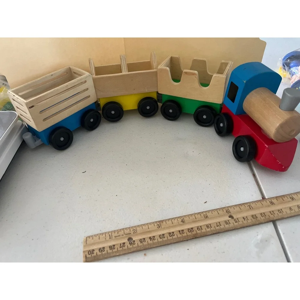 Melissa & Doug Wooden Train Set 4 Piece Steam Engine and Cars Multi Color Toy